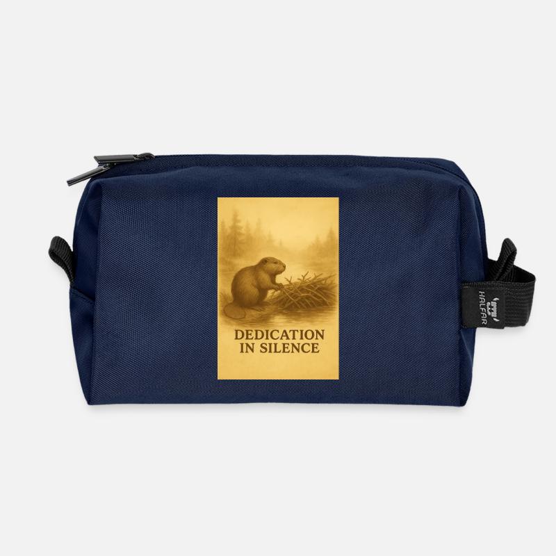 Biber-Hingabe in Stille - Recycelte Kulturtasche - Navy