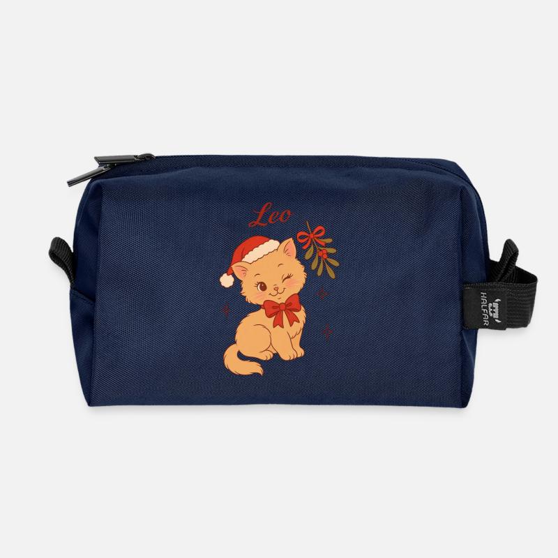 Leo, chaton de Noël - Trousse de toilette en tissu recyclé - marine