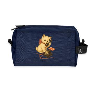 Kitten on the phone retro look - Recycled Toiletry Zip Bag - navy - Front