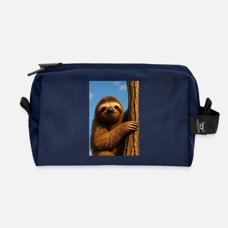 Sloth in the tree - Recycled Toiletry Zip Bag - navy