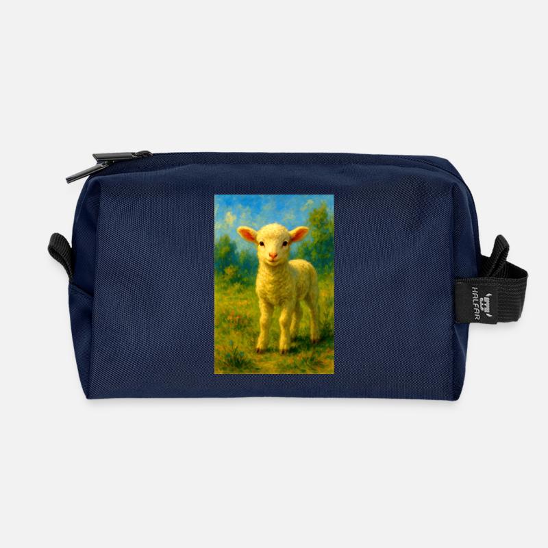 Lamm im pastellfarbenen Sonnenschein - Recycelte Kulturtasche - Navy