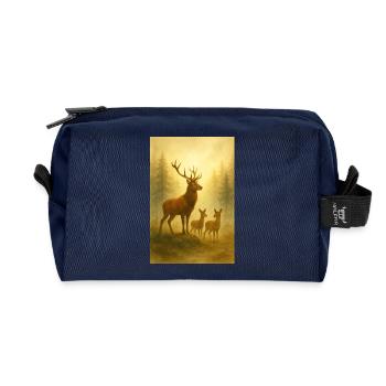 Golden deer family in forest - Recycled Toiletry Zip Bag - navy - Front