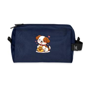 Cuddly puppy and heart paw - Recycled Toiletry Zip Bag - navy - Front