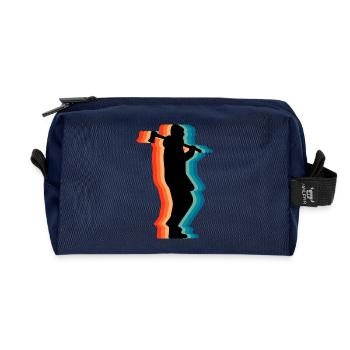 Retro Logging Worker Lumberjack Axe Silhouette Gif - Recycled Toiletry Zip Bag - navy - Front