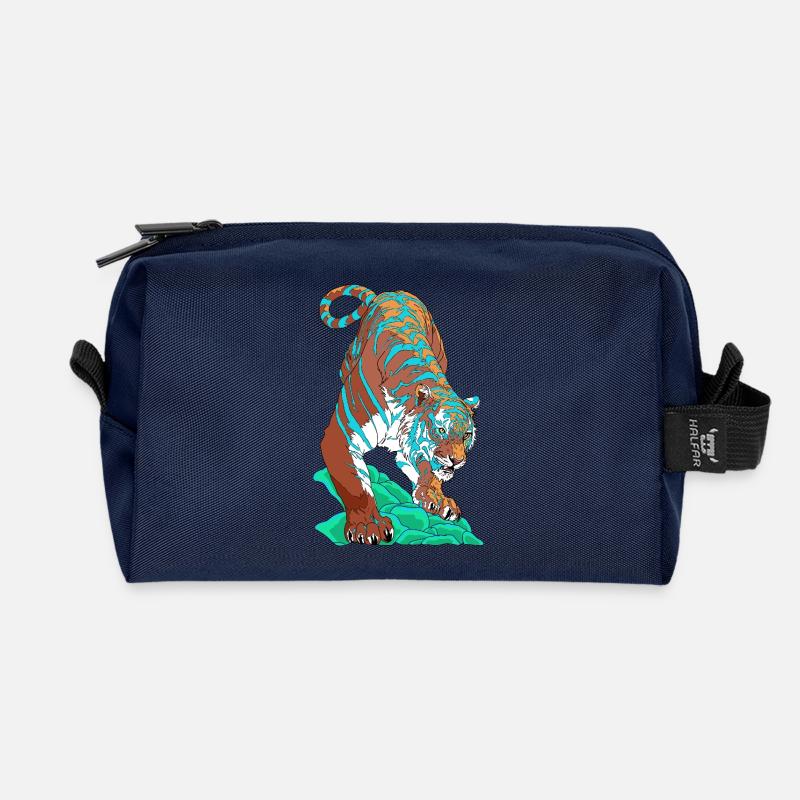 Türkisblauer Tiger auf Felsen - Recycelte Kulturtasche - Navy