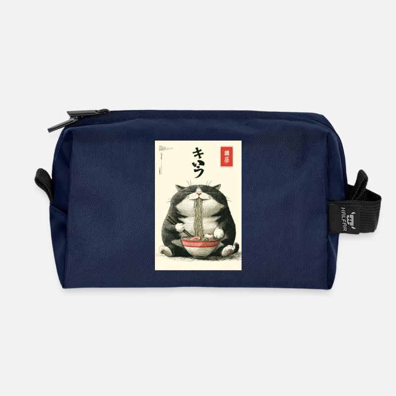 Neko Noodle Feast - Recycled Toiletry Zip Bag - navy