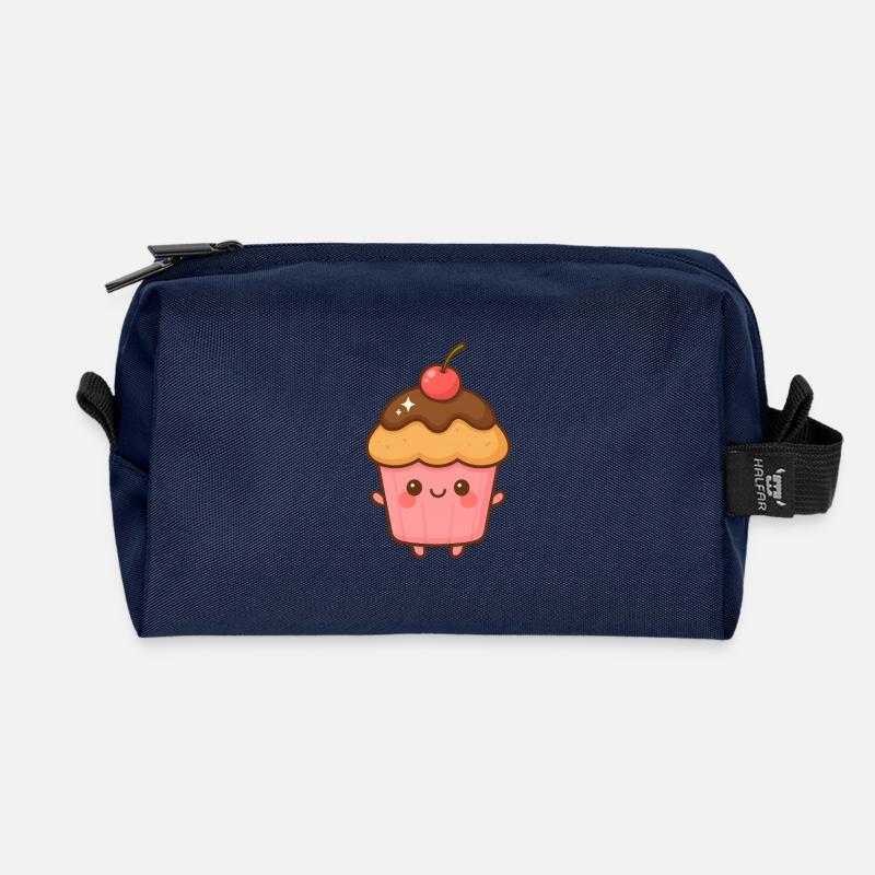 Kawaii pink chocolate cupcake - Recycled Toiletry Zip Bag - navy