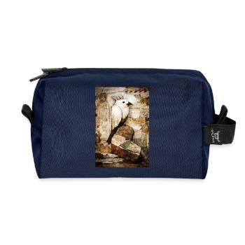 Weißer Papagei in Vintage-Collage - Recycelte Kulturtasche - Navy - Vorne