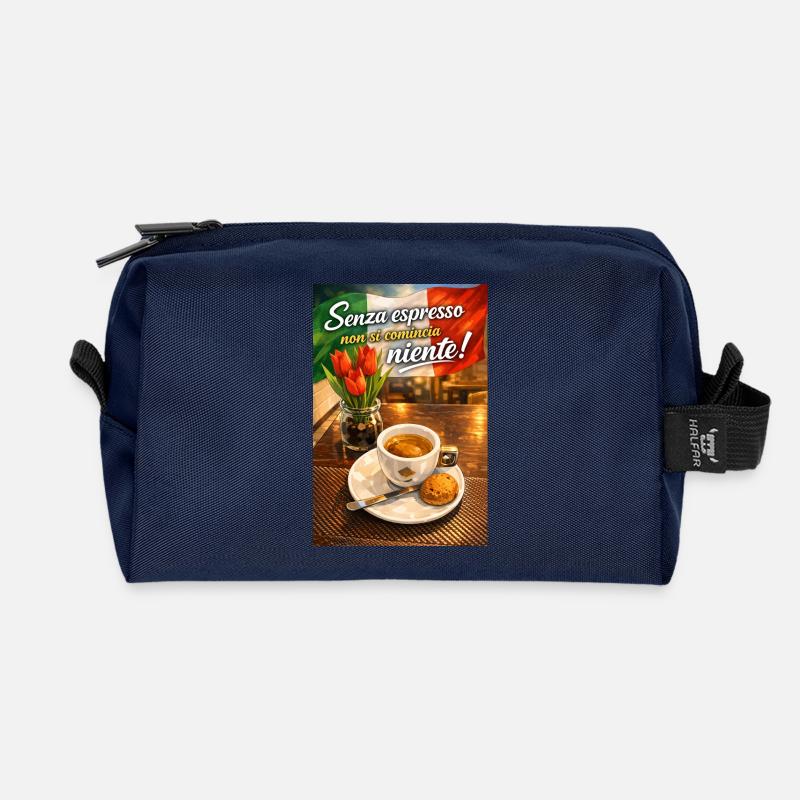 Espresso und Flagge: Italienischer Start - Recycelte Kulturtasche - Navy