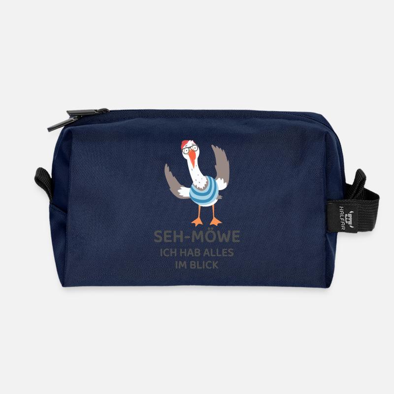 SEH-MÖWE Ich hab alles im Blick – Lustige Möwe - Recycelte Kulturtasche - Navy