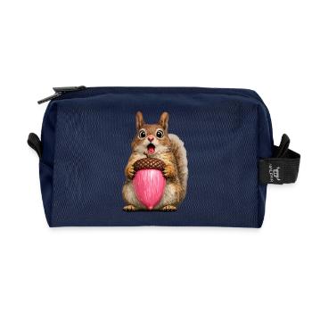 Squirrel with pink acorn - Recycled Toiletry Zip Bag - navy - Front
