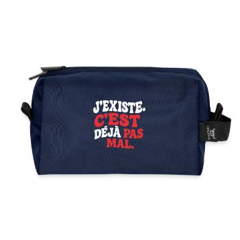 J’existe C’est déjà pas mal drôle rétro Humour - Trousse de toilette en tissu recyclé - marine - Devant