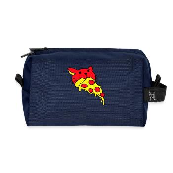 Cat Eating Salami Pizza Hunger Fast Food Food - Recycled Toiletry Zip Bag - navy - Front