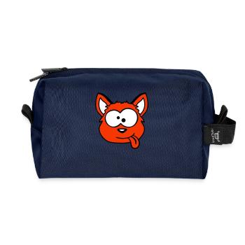 chien renard drôle grimace plisser la langue - Trousse de toilette en tissu recyclé - marine - Devant