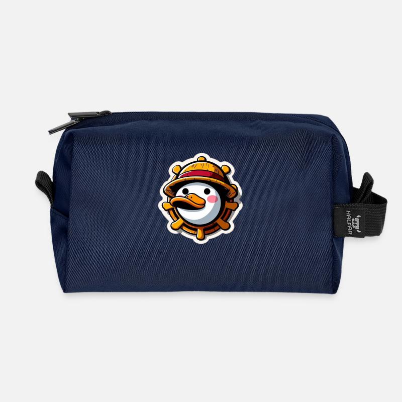 Duck with Straw Hat - Recycled Toiletry Zip Bag - navy