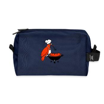 Bird grilling sausage grilling delicious eating sausages - Recycled Toiletry Zip Bag - navy - Front
