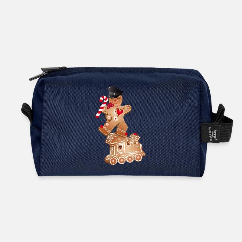 Lebkuchenmann als Lokführer auf der Lebkuchen Lok - Recycelte Kulturtasche - Navy