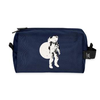 Astronaut silhouette white, moon background - Recycled Toiletry Zip Bag - navy - Front