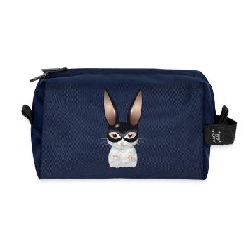 Cute White Mouse with Bunnies Mask Disguise - Recycled Toiletry Zip Bag - navy - Front