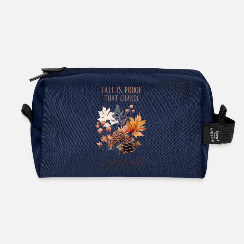 Bunte Herbstblätter und Zitat - Recycelte Kulturtasche - Navy