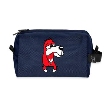 Hund Hinter Mauer Zaun Sabbert Spucke Zunge Lustig - Recycelte Kulturtasche - Navy - Vorne