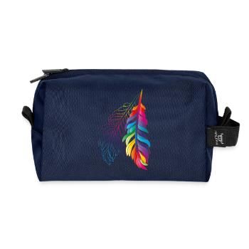 Rainbow feathers – colourful boho design - Recycled Toiletry Zip Bag - navy - Front