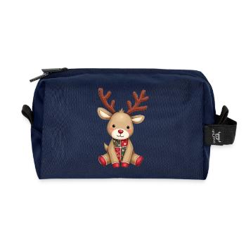 Patchwork Reindeer Winter Love - Recycled Toiletry Zip Bag - navy - Front