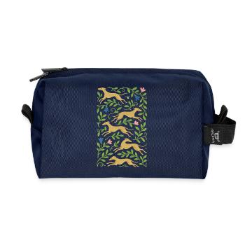 Golden Gallop in Floral Vines - Recycled Toiletry Zip Bag - navy - Front
