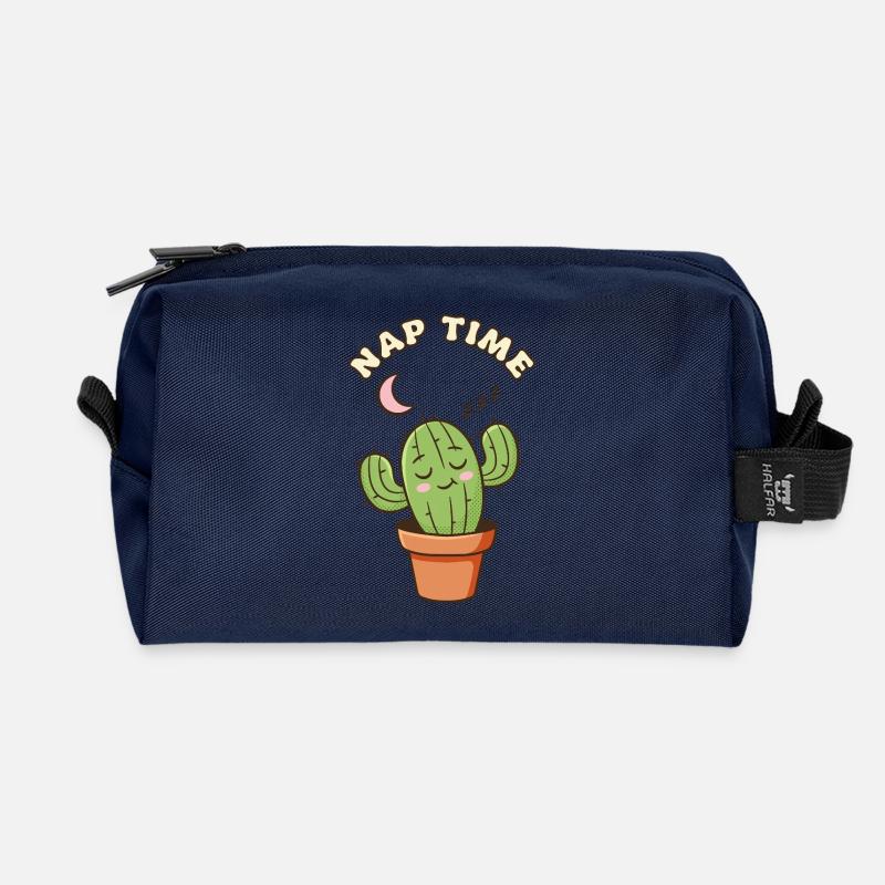 Sleepy Cactus - Recycled Toiletry Zip Bag - navy