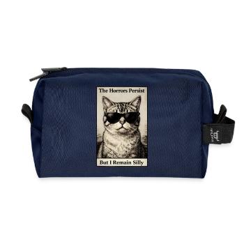Lustige Katze mit Sonnenbrille: Die Schrecken halten an - Recycelte Kulturtasche - Navy - Vorne