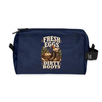 FRESH EGGS DIRTY BOOTS - Recycled Toiletry Zip Bag - navy - Front