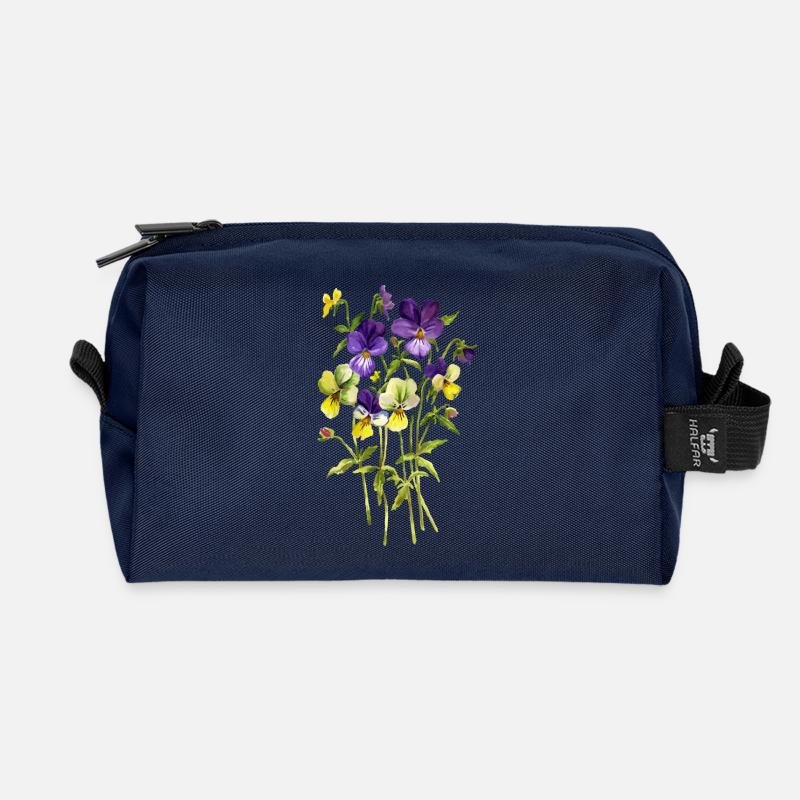 Bouquet von Stiefmütterchen - Recycelte Kulturtasche - Navy