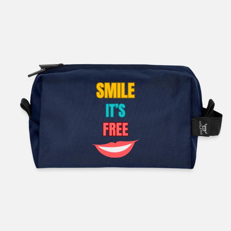 Smile Its Free Typography - Recycled Toiletry Zip Bag - navy