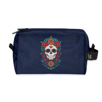 Couronne florale crâne en sucre - Trousse de toilette en tissu recyclé - marine - Devant