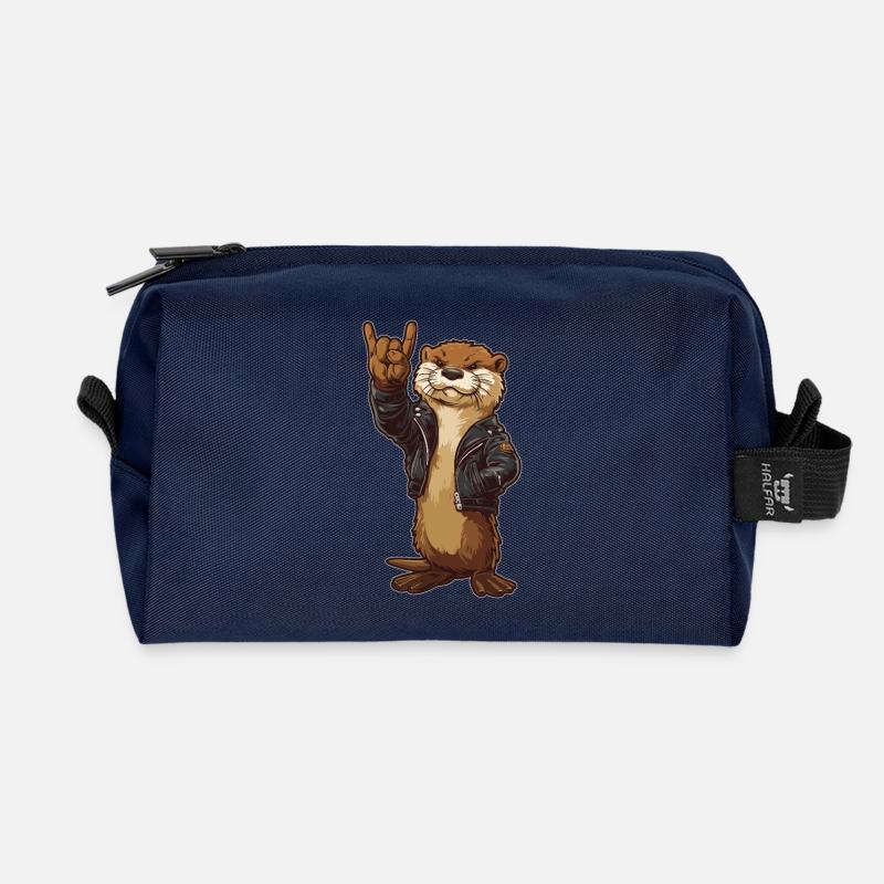 Rock Otter – Cooler Otter im Bikerstyle - Recycelte Kulturtasche - Navy