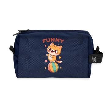 Freche Katze auf Regenbogenball - Recycelte Kulturtasche - Navy - Vorne