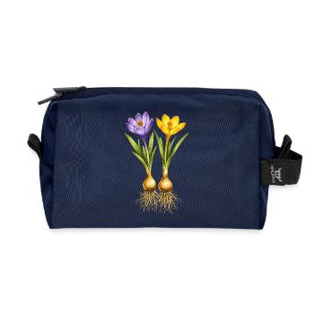 Krokusse in Gelb und Violett mit Zwiebeln - Recycelte Kulturtasche - Navy - Vorne