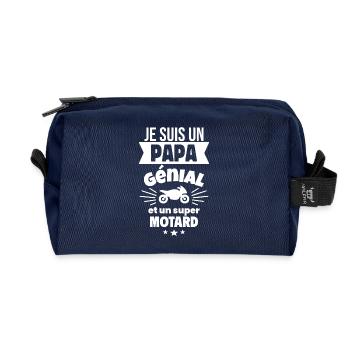 Je suis un papa génial et un super motard - Trousse de toilette en tissu recyclé - marine - Devant
