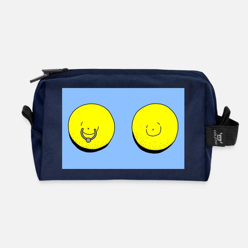 lemon light blue - Recycled Toiletry Zip Bag - navy