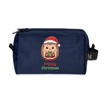 Prickly Christmas Hedgehog - Recycled Toiletry Zip Bag - navy - Front