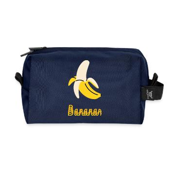 Illustration pop art de banane - Design amusant de banane - Trousse de toilette en tissu recyclé - marine - Devant