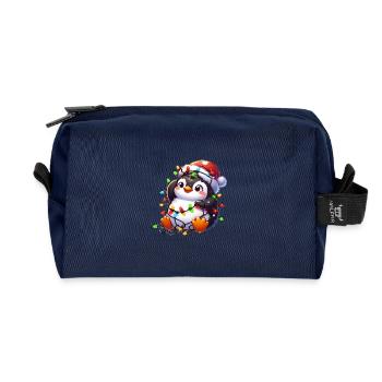 Tollpatschiger Weihnachtspinguin mit Lichterkette - Recycelte Kulturtasche - Navy - Vorne