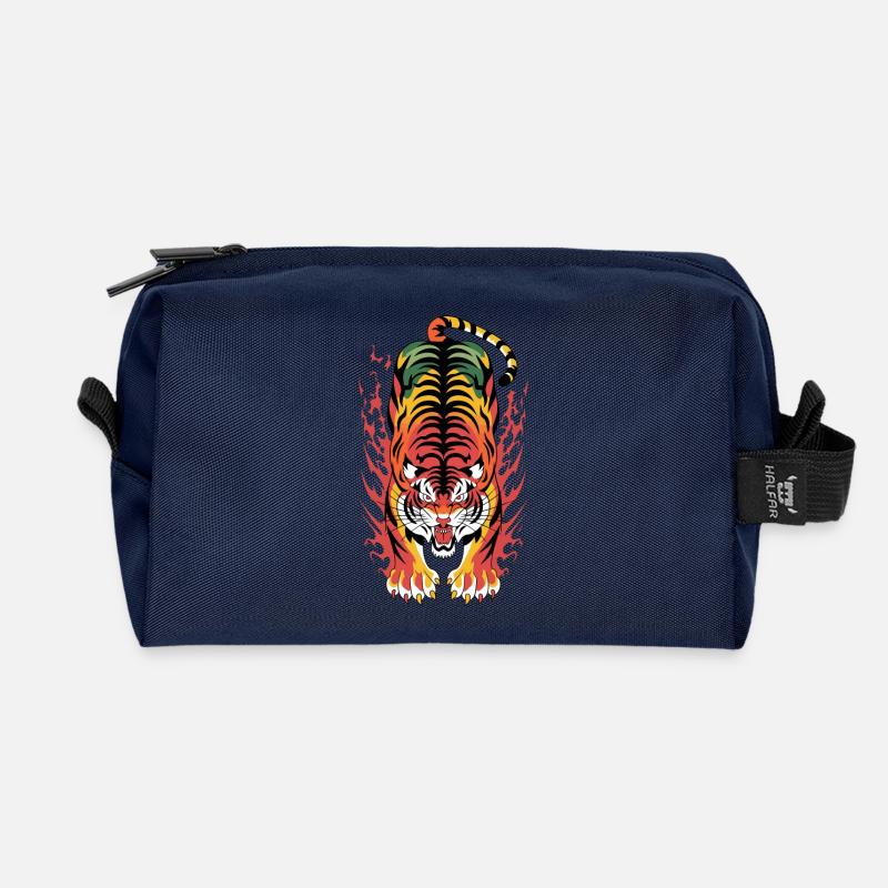Flammenplatsch der Flammenflamme des lodernden Tigers - Recycelte Kulturtasche - Navy