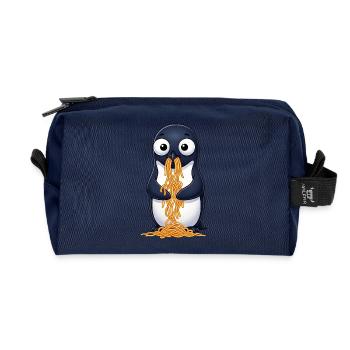 Cute Penguin Spaghetti Clumsy Cartoon - Recycled Toiletry Zip Bag - navy - Front