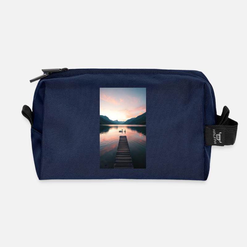 Westlich am See mit Pier und Schwänen - Recycelte Kulturtasche - Navy
