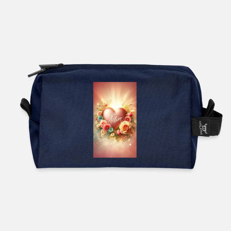 Herz der Liebe Mama Blumenkreis - Recycelte Kulturtasche - Navy