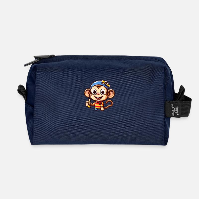 Cartoon Monkey 4 - Recycled Toiletry Zip Bag - navy