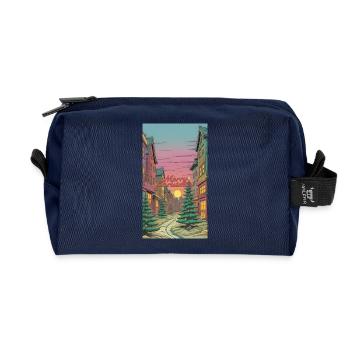 Merry Christmas Winter Village Scene Merry - Recycled Toiletry Zip Bag - navy - Front