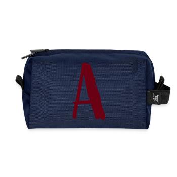Logo d’art abstrait en rouge - Trousse de toilette en tissu recyclé - marine - Devant