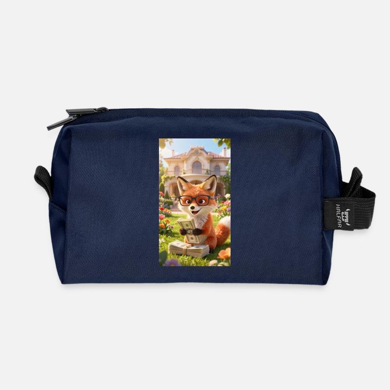 Cartoon Fox - Recycled Toiletry Zip Bag - navy